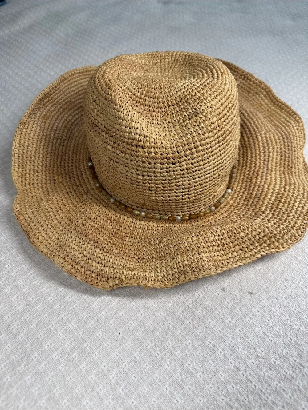 SCOOP NYC rafia straw sun beach hat with beaded band